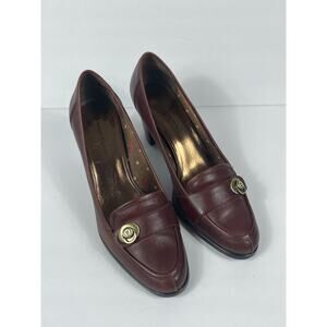 Etienne Aigner E-Naomi Brown Leather Heels Womens Size 8.5 M Shoes Pumps Chunky